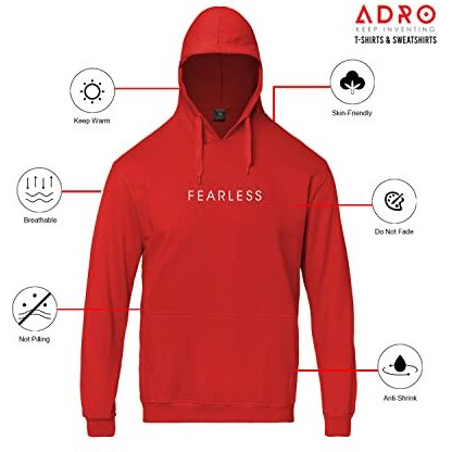 Adro Fearless Printed Hoodie/Sweatshirt For Men (H22-M-Frl-Rd_Red_L)