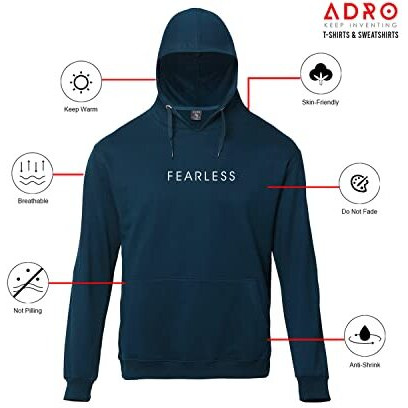 Adro Men's Cotton Neck Hooded Sweatshirt (H22-M-Frl-Sb_Teal_Xl)