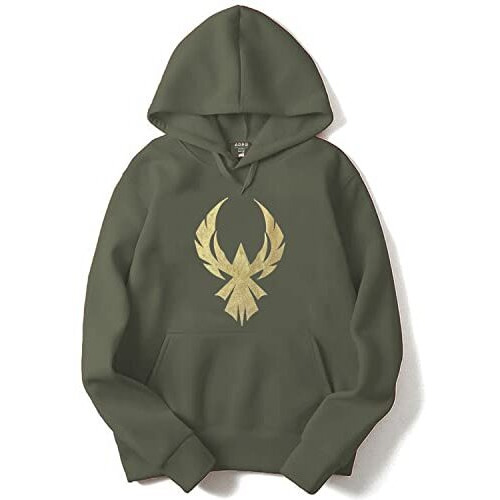 Adro Men's Cotton Neck Hooded Sweatshirt (H20-Gl-Eag-Ol_Olive_L)