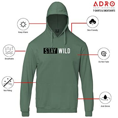 Adro Men's Stay Wild Design Printed Hooded Neck Cotton Hoodies (H21-M-Stay-Pt_Pista_Xl)
