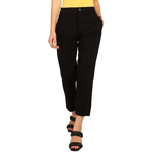 Nifty Women's Polyester Blend Straight Fit Trousers (Stghttrosr_Blk_30_Black_30)