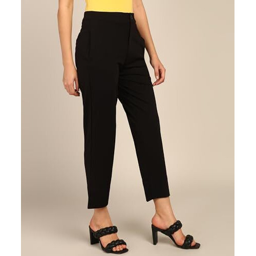 Nifty Women's Polyester Blend Straight Fit Trousers (Stghttrosr_Blk_34_Black_34)