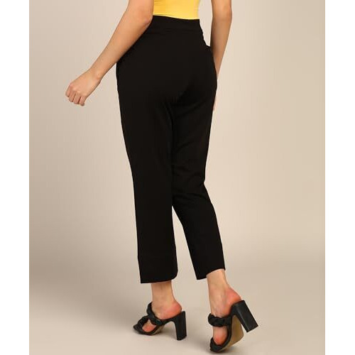 Nifty Women's Polyester Blend Straight Fit Trousers (Stghttrosr_Blk_34_Black_34)