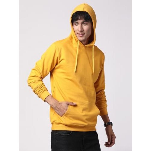 Adro Mens Cotton Solid Hoodie Sweatshirts (H23-Pln-Mu_Mustard_S)