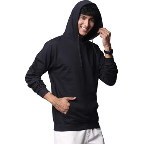 Adro Mens Cotton Solid Hoodie Sweatshirts (H23-Pln-Nb_Navy_M)