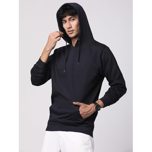 Adro Mens Cotton Solid Hoodie Sweatshirts (H23-Pln-Nb_Navy_S)