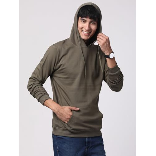 Adro Mens Cotton Solid Hoodie Sweatshirts (H23-Pln-Ol_Olive_L)