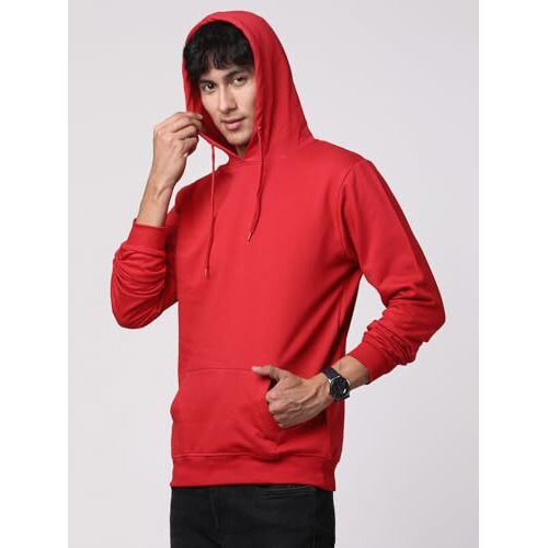 Adro Mens Cotton Solid Hoodie Sweatshirts (H23-Pln-Rd_Red_M)