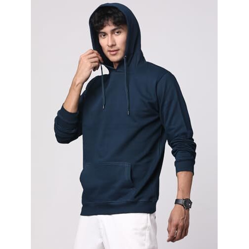Adro Mens Cotton Solid Hoodie Sweatshirts (H23-Pln-Sb_Teal_Xl)