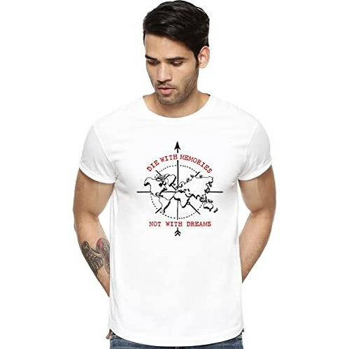 Adro Die With Memories Not With Dreams Mens Printed T-Shirt (M, White)