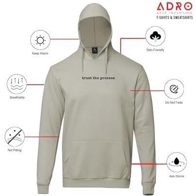 Adro Mens Premium Cotton Fleece 340 Gsm Printed Hoodies (H23-M-Tru-Be_Beige_S)