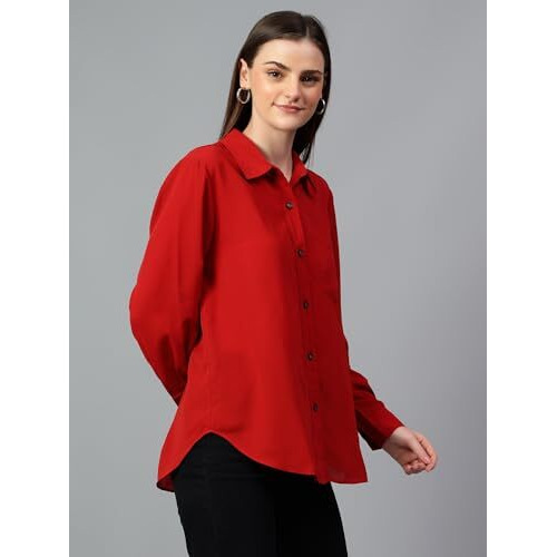 Kotty Women's Oversized Cotton Blend Shirt(Red,S)