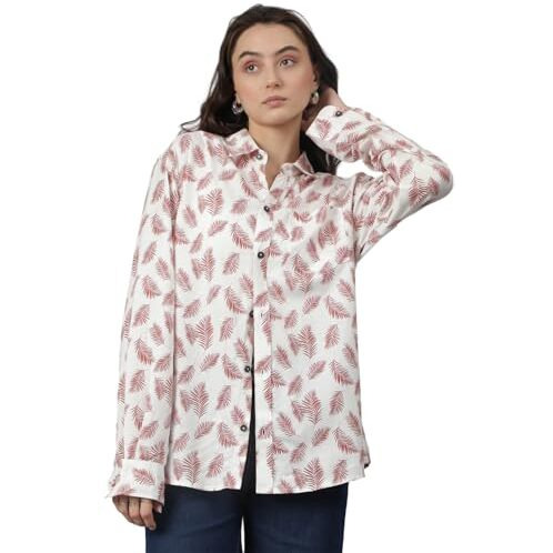Kotty Women's Oversized Multicolor Cotton Blend Printed Shirt(Multicolor_Xl)