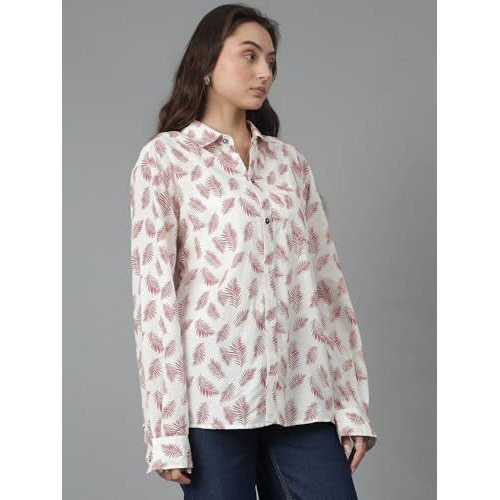 Kotty Women's Oversized Multicolor Cotton Blend Printed Shirt(Multicolor_Xl)