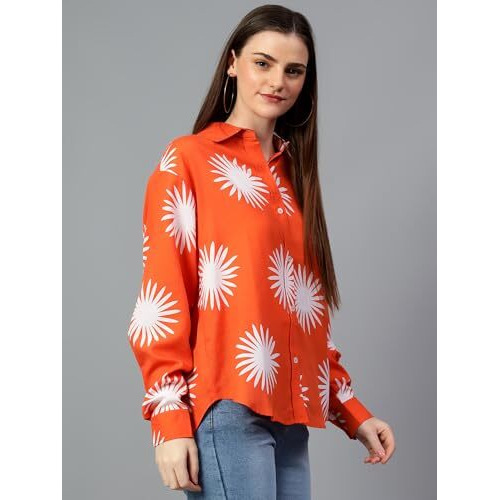 Kotty Women's Oversized Cotton Blend Shirt(Multicolor,L)
