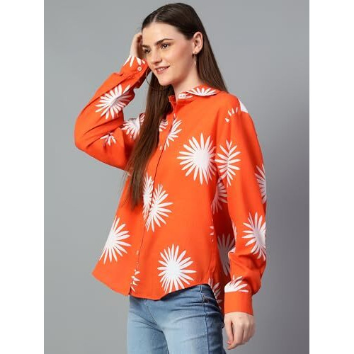 Kotty Women's Oversized Cotton Blend Shirt(Multicolor,L)