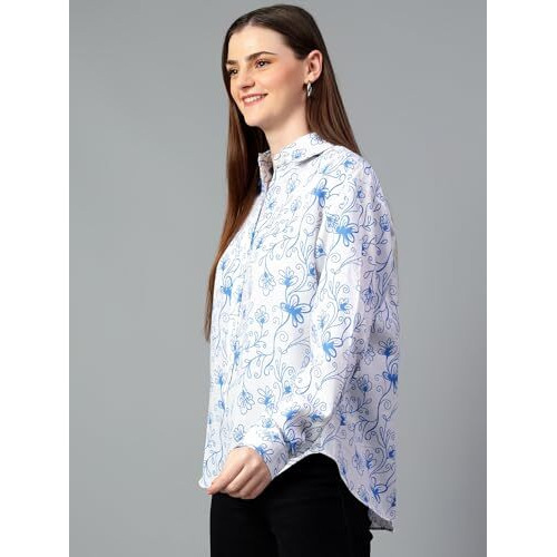 Kotty Women's Oversized Cotton Blend Shirt(Multicolor,L)