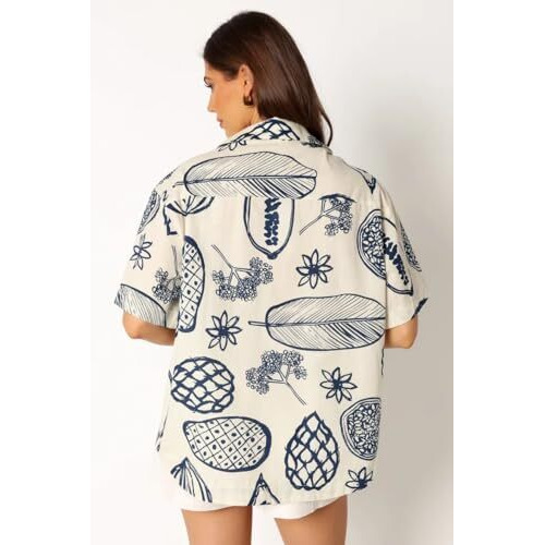Kotty Women's Oversized Printed Cotton Blend Shirt(Multicolour,Xl)