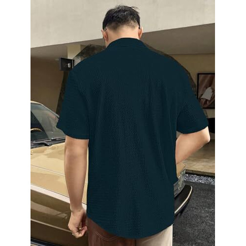 Leriya Fashion Textured Shirts For Men || Casual Shirt For Men || Shirt For Men|| Men Stylish Shirt || Men Fancy Shirt || Men Half Sleeve Shirt || Plain Shirts For Men (X-Large, Black)