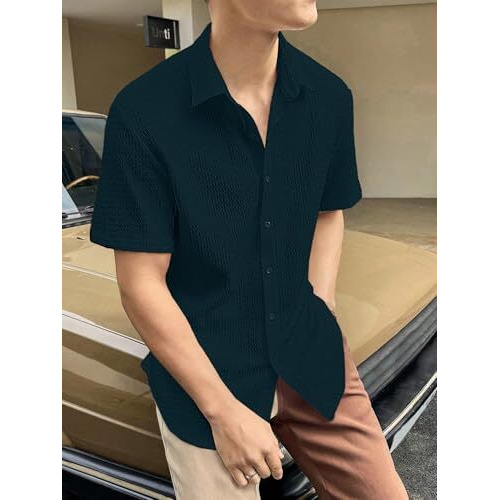 Leriya Fashion Textured Shirts For Men || Casual Shirt For Men || Shirt For Men|| Men Stylish Shirt || Men Fancy Shirt || Men Half Sleeve Shirt || Plain Shirts For Men (X-Large, Black)