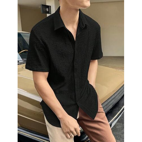Leriya Fashion Textured Shirts For Men || Regular Fit Casual Shirt For Men || Shirt For Men|| Men Stylish Shirt || Men Fancy Shirt || (Xx-Large, Midnight Black) Lf-Ms-6151