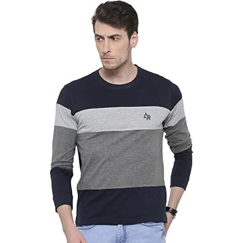 Adro Men's Stylish Cotton Full Sleeve T-Shirt (Fr3-M-4St-Nb_Navy_M)