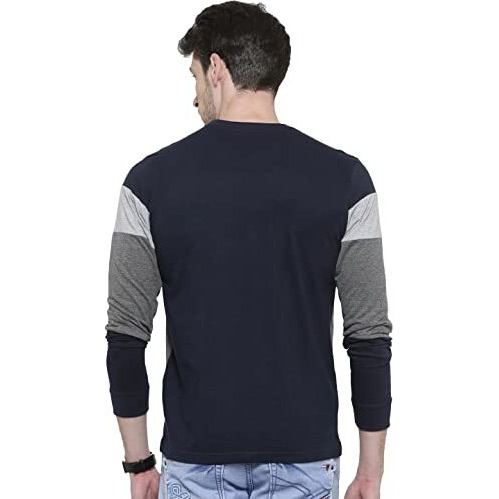 Adro Men's Stylish Cotton Full Sleeve T-Shirt (Fr3-M-4St-Nb_Navy_M)