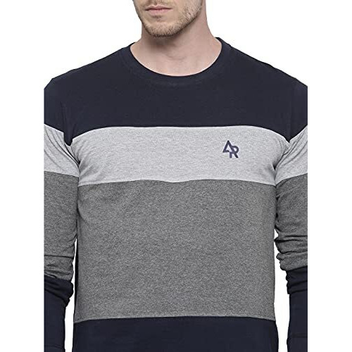 Adro Men's Stylish Cotton Full Sleeve T-Shirt (Fr3-M-4St-Nb_Navy_M)