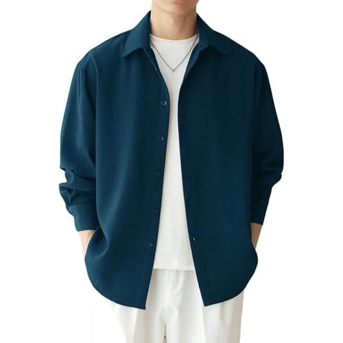 Leriya Fashion Textured Shirts For Men || Casual Shirt For Men || Shirt For Men|| Men Stylish Shirt || Men Fancy Shirt || Men Full Sleeve Shirt || Plain Shirts For Men (Small, Turquoise)