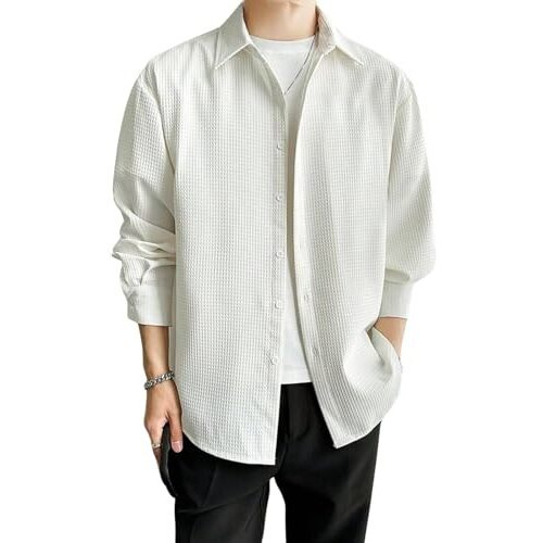 Leriya Fashion Textured Shirts For Men || Casual Shirt For Men || Shirt For Men|| Men Stylish Shirt || Men Fancy Shirt || Men Full Sleeve Shirt || Plain Shirts For Men (Small, White)