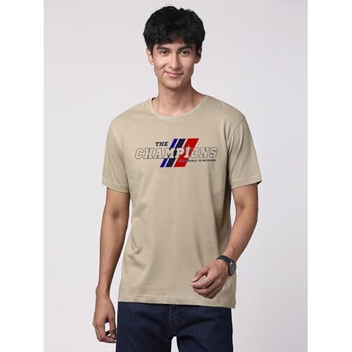 Adro Men's Graphic Printed 100% Cotton T-Shirt - Regular Fit, Printed T-Shirts For Men (Rn24-Cmp-Be_Beige_2Xl)