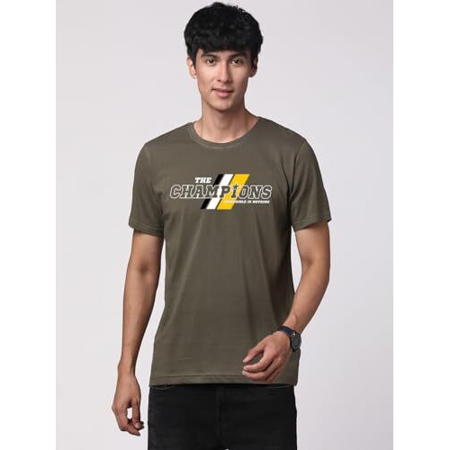 Adro Men's Graphic Printed 100% Cotton T-Shirt - Regular Fit, Printed T-Shirts For Men (Rn24-Cmp-Ol_Olive_Xl)