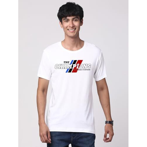 Adro Men's Graphic Printed 100% Cotton T-Shirt - Regular Fit, Printed T-Shirts For Men (Rn24-Cmp-Wh_White_L)