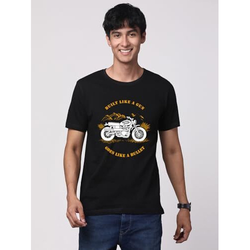 Adro Men's Royal Bike Design Printed 100% Cotton T-Shirt - Regular Fit, Printed T-Shirts For Men (Rn24-Ryl-Bl_Black_L)