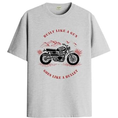 Adro Men's Royal Bike Design Printed 100% Cotton T-Shirt - Regular Fit, Printed T-Shirts For Men (Rn24-Ryl-Gr_Grey_L)