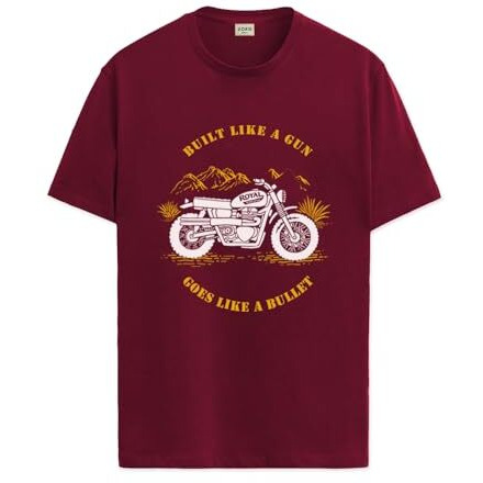Adro Men's Royal Bike Design Printed 100% Cotton T-Shirt - Regular Fit, Printed T-Shirts For Men (Rn24-Ryl-Mr_Maroon_2Xl)