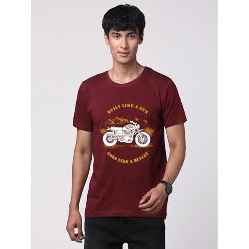 Adro Men's Royal Bike Design Printed 100% Cotton T-Shirt - Regular Fit, Printed T-Shirts For Men (Rn24-Ryl-Mr_Maroon_2Xl)