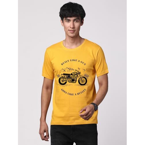 Adro Men's Royal Bike Design Printed 100% Cotton T-Shirt - Regular Fit, Printed T-Shirts For Men (Rn24-Ryl-Mu_Mustard_M)