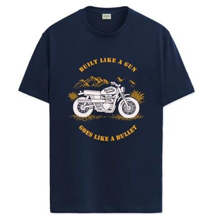 Adro Men's Royal Bike Design Printed 100% Cotton T-Shirt - Regular Fit, Printed T-Shirts For Men (Rn24-Ryl-Nb_Navy_Xl)