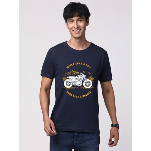 Adro Men's Royal Bike Design Printed 100% Cotton T-Shirt - Regular Fit, Printed T-Shirts For Men (Rn24-Ryl-Nb_Navy_Xl)