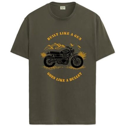 Adro Men's Royal Bike Design Printed 100% Cotton T-Shirt - Regular Fit, Printed T-Shirts For Men (Rn24-Ryl-Ol_Olive_2Xl)