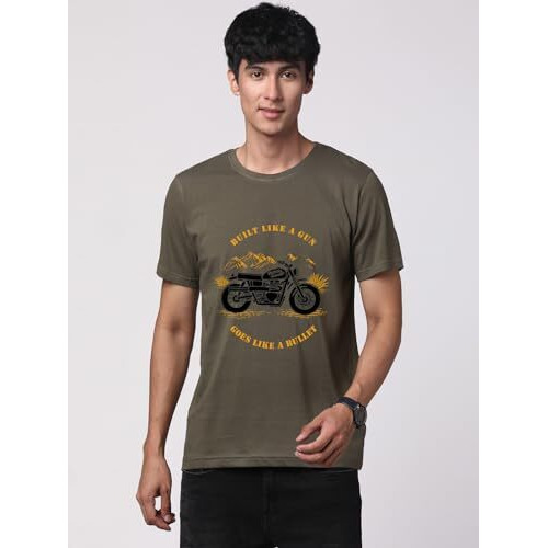 Adro Men's Royal Bike Design Printed 100% Cotton T-Shirt - Regular Fit, Printed T-Shirts For Men (Rn24-Ryl-Ol_Olive_2Xl)