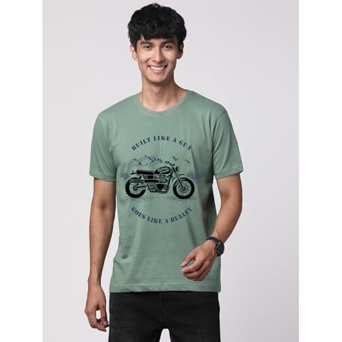 Adro Men's Royal Bike Design Printed 100% Cotton T-Shirt - Regular Fit, Printed T-Shirts For Men (Rn24-Ryl-Pt_Pista_2Xl)