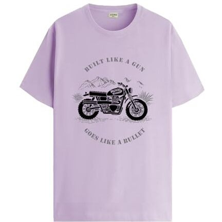 Adro Men's Royal Bike Design Printed 100% Cotton T-Shirt - Regular Fit, Printed T-Shirts For Men (Rn24-Ryl-Pu_Purple_L)