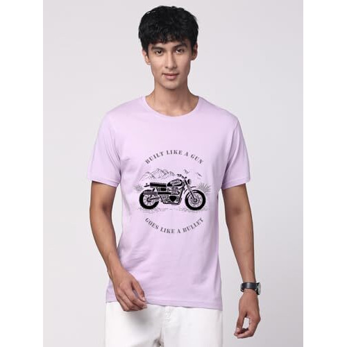 Adro Men's Royal Bike Design Printed 100% Cotton T-Shirt - Regular Fit, Printed T-Shirts For Men (Rn24-Ryl-Pu_Purple_L)