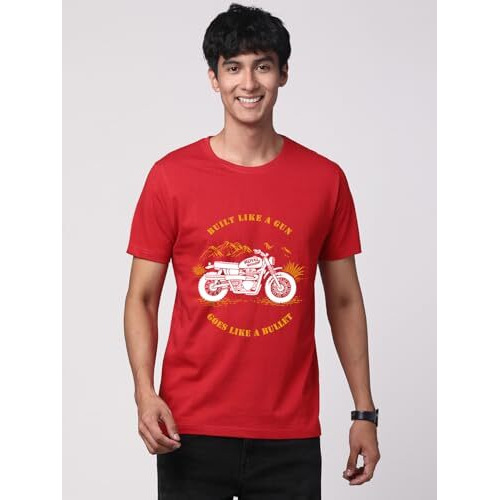 Adro Men's Royal Bike Design Printed 100% Cotton T-Shirt - Regular Fit, Printed T-Shirts For Men (Rn24-Ryl-Rd_Red_2Xl)