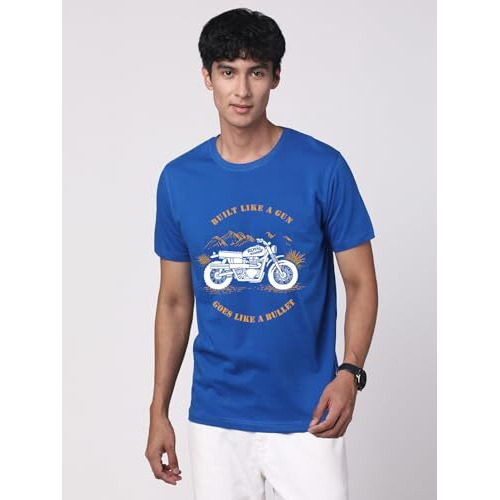 Adro Men's Royal Bike Design Printed 100% Cotton T-Shirt - Regular Fit, Printed T-Shirts For Men (Rn24-Ryl-Rb_Royal Blue_Xl)