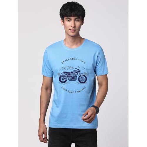 Adro Men's Royal Bike Design Printed 100% Cotton T-Shirt - Regular Fit, Printed T-Shirts For Men (Rn24-Ryl-Sk_Sky Blue_M)