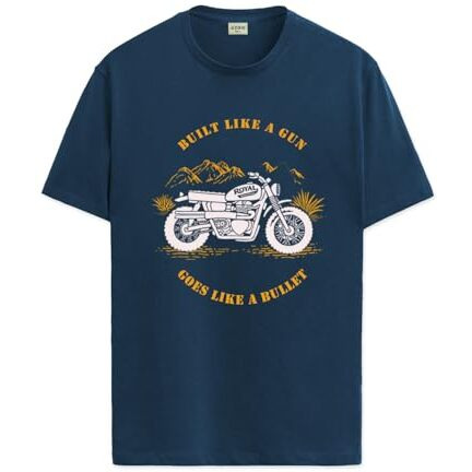 Adro Men's Royal Bike Design Printed 100% Cotton T-Shirt - Regular Fit, Printed T-Shirts For Men (Rn24-Ryl-Sb_Teal_S)