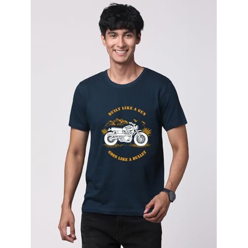 Adro Men's Royal Bike Design Printed 100% Cotton T-Shirt - Regular Fit, Printed T-Shirts For Men (Rn24-Ryl-Sb_Teal_S)